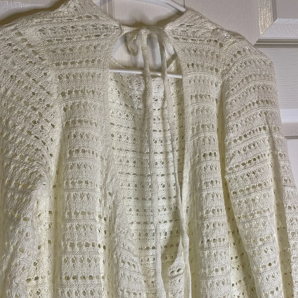 Crochet Knit Tie Closure Cover-Up, Women’s L, Cream
